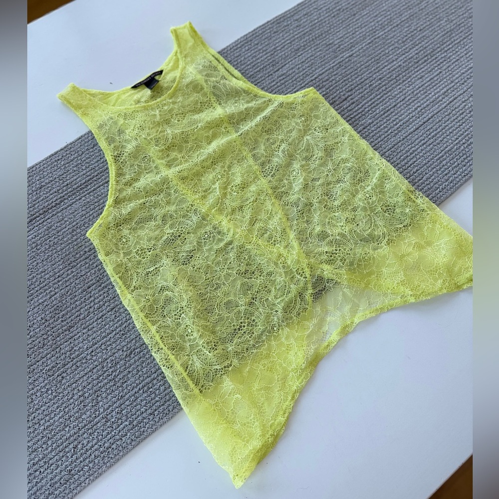 Victoria’s Secret Neon Yellow Sheer Lace Cross Back Tank Top Swim Cover Up Small